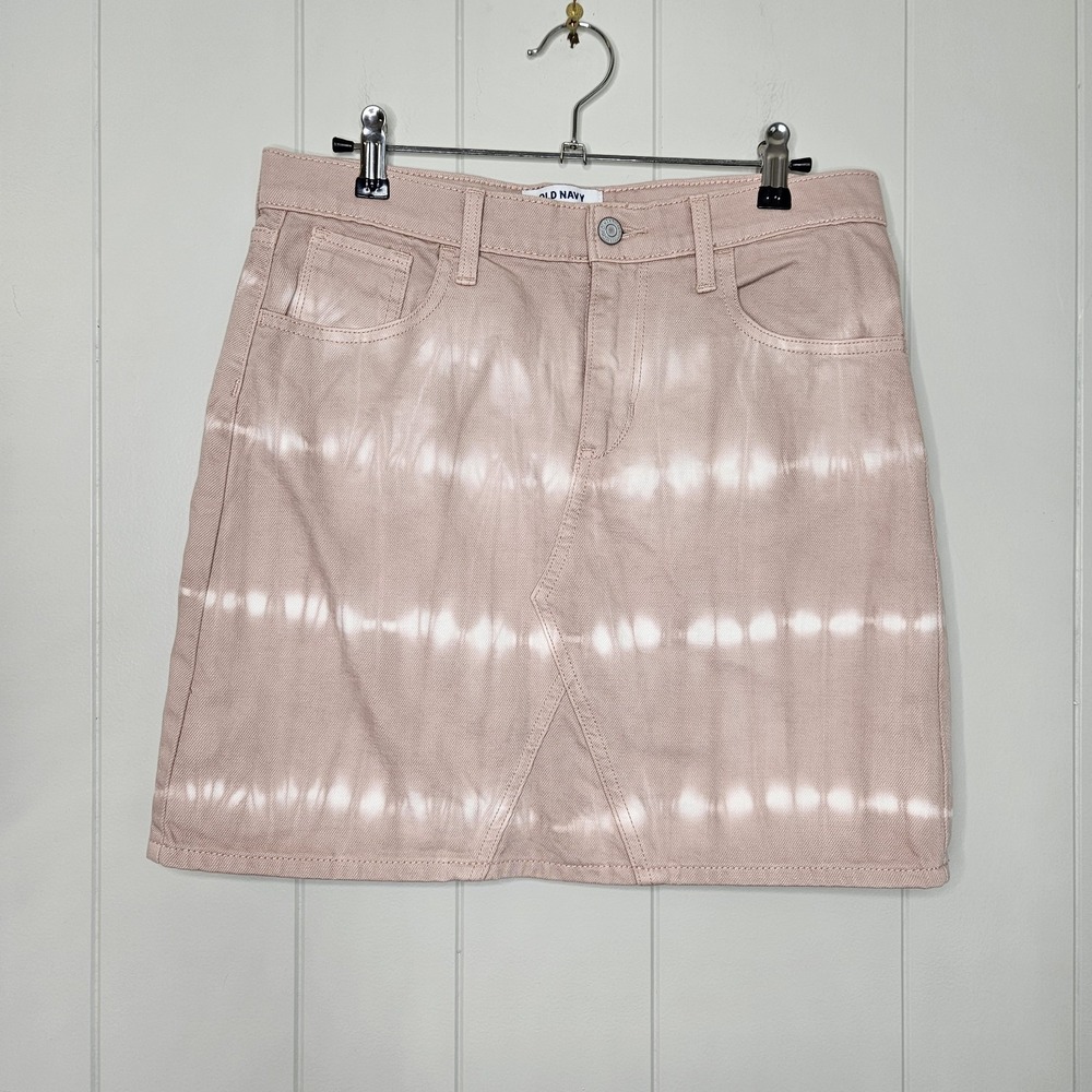 Old Navy Jean Skirt Pink/White Tye Dye XXL (18) Elastic Button‎ Adjusters Denim